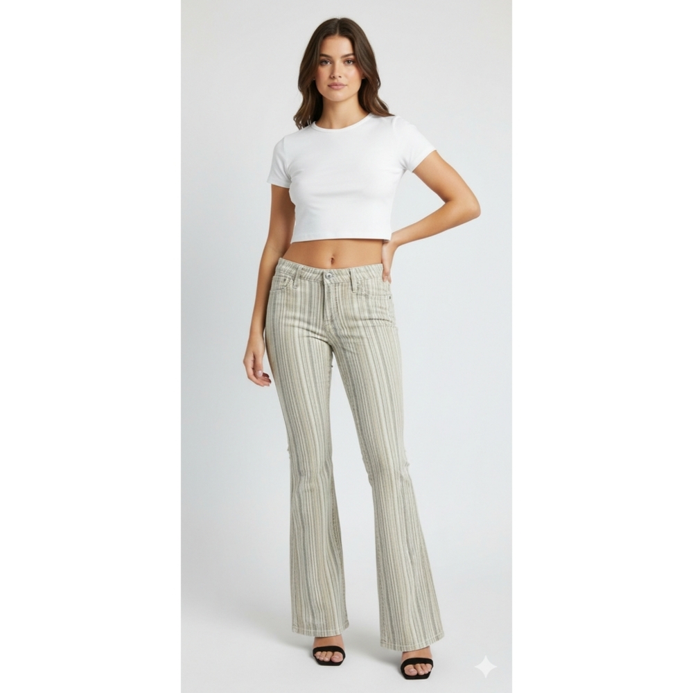Arizona Jean Company Vintage Junior Hipster Striped Flare Jeans